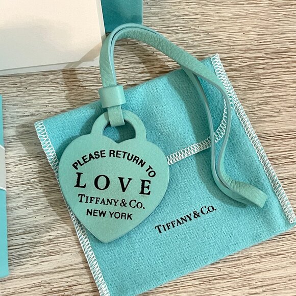 New Tiffany & Co. Return Love To Heart Blue Black Leather Bag Purse Tag Charm - Picture 2 of 5